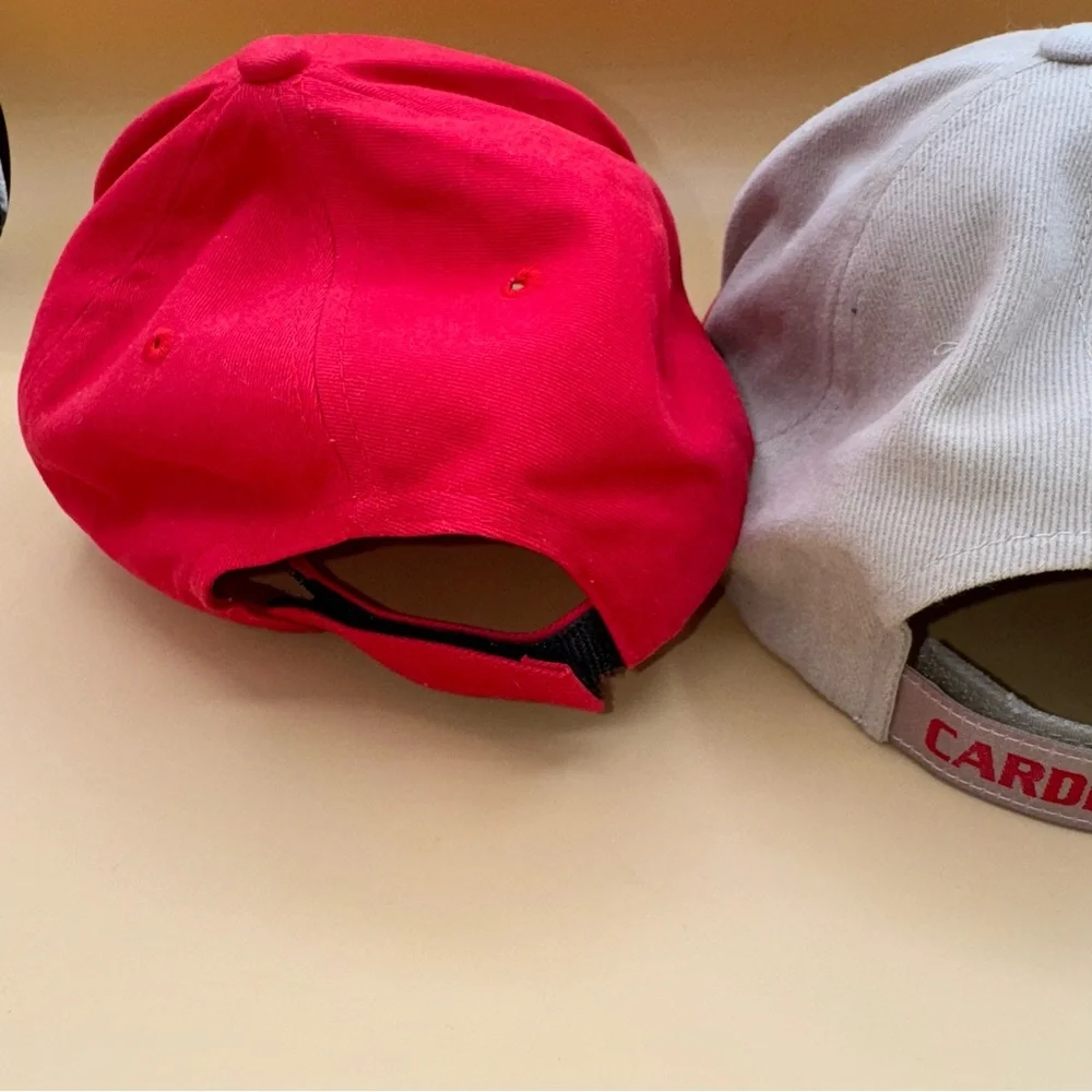 Two St. Louis Cardinals Red/White, Taupe/Red Baseball Caps, MLB,‎ EUC